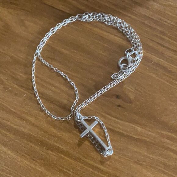 Sterling Silver Sideways Cross Necklace - Picture 4 of 12